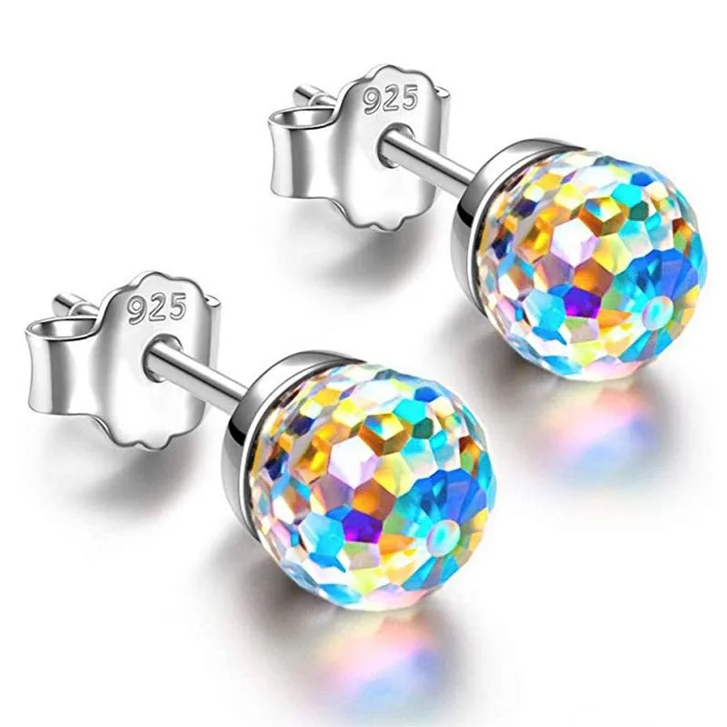 Exquisite Simple Colorful Crystal ball S925 Silver Needle Multi-Color Crystal Ball Earrings