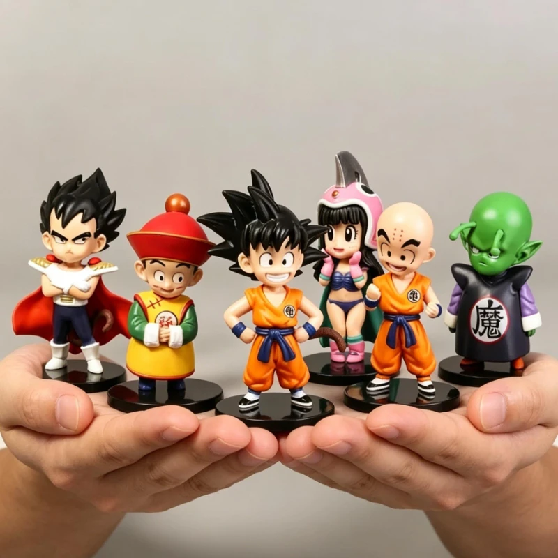 

Anime Cartoon 6pcs Dragon Ball Q Version Son Goku Gohan Vegeta Gogeta Krilin Piccolo Bulma Action Figure Toy PVC Model Doll Gift