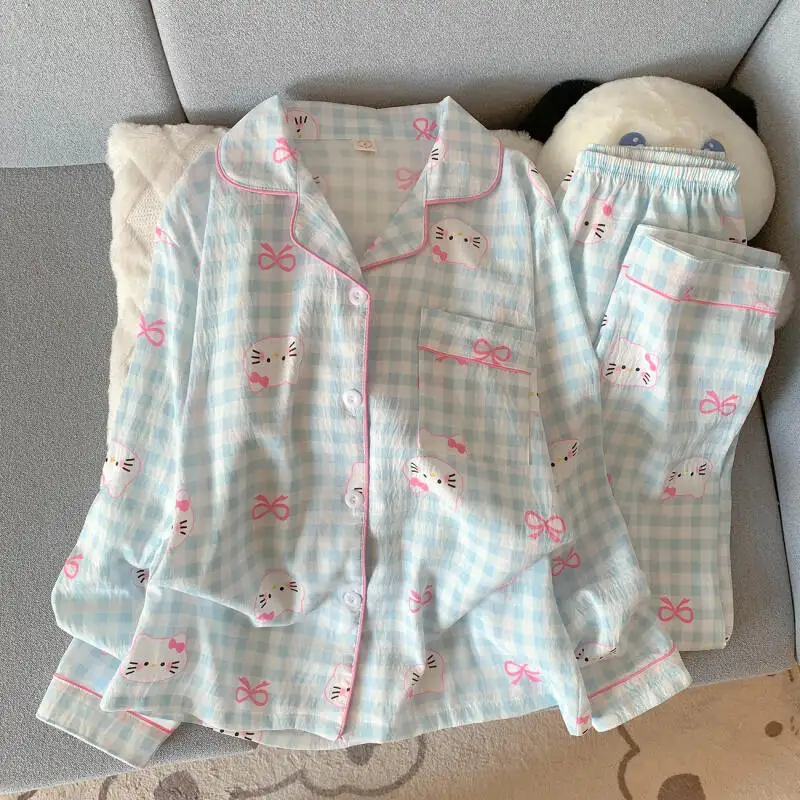 

Sanrio популярные пижамы Hello Kitty пижамы милый стиль женские весенне-осенние новые брюки с длинными рукавами свободная домашняя одежда для отдыха