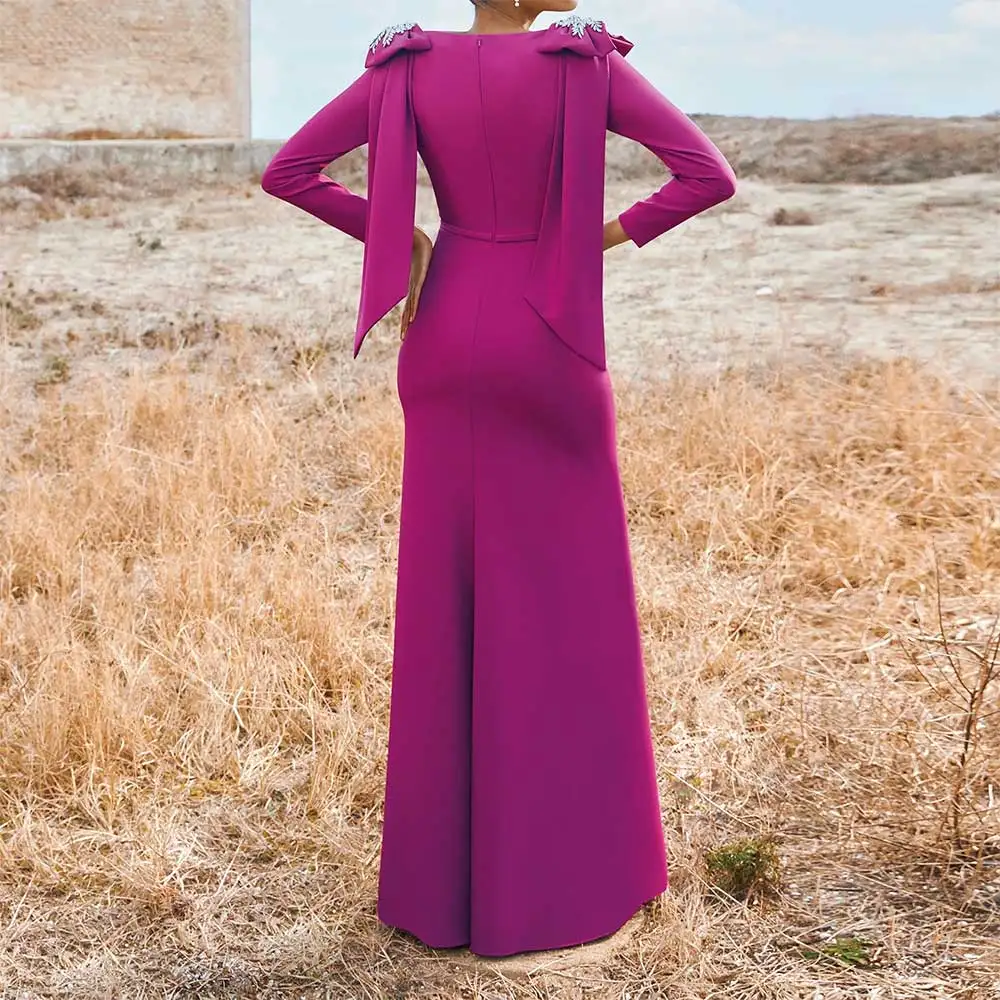 Elegant Square Neck Sheath Side Slit Prom Party Dress Applique for Women Evening Dresses Formal Bridesmaid's Dresses فساتين سهرة