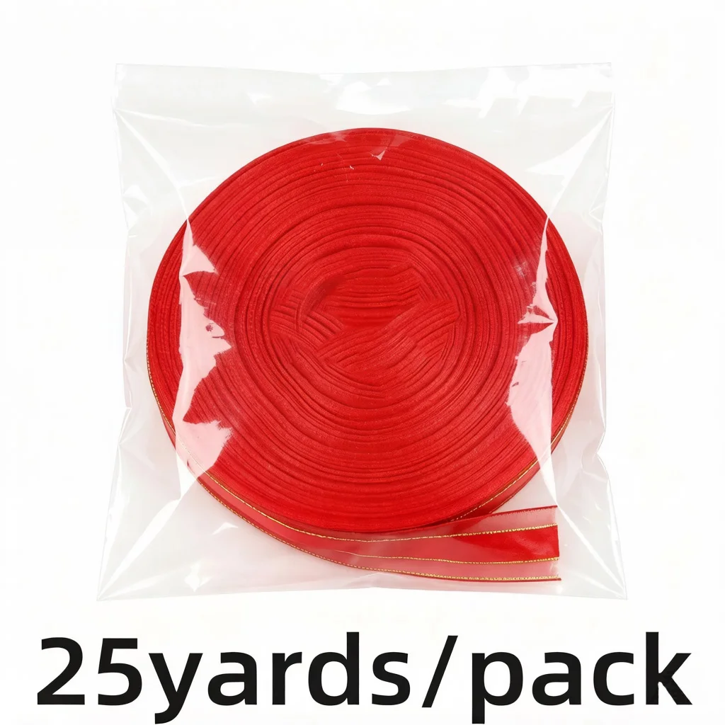 (25yards/roll) 25mm nastro in raso con bordo in oro nastro per imballaggio regalo di alta qualità nastri in oro per matrimonio