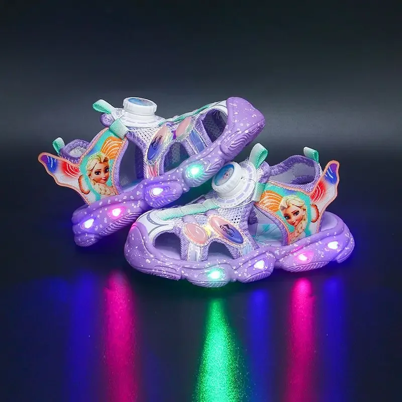 Disney led light girls sandals summer new children\'s sandals frozen baby anti-kick princess beach shoes