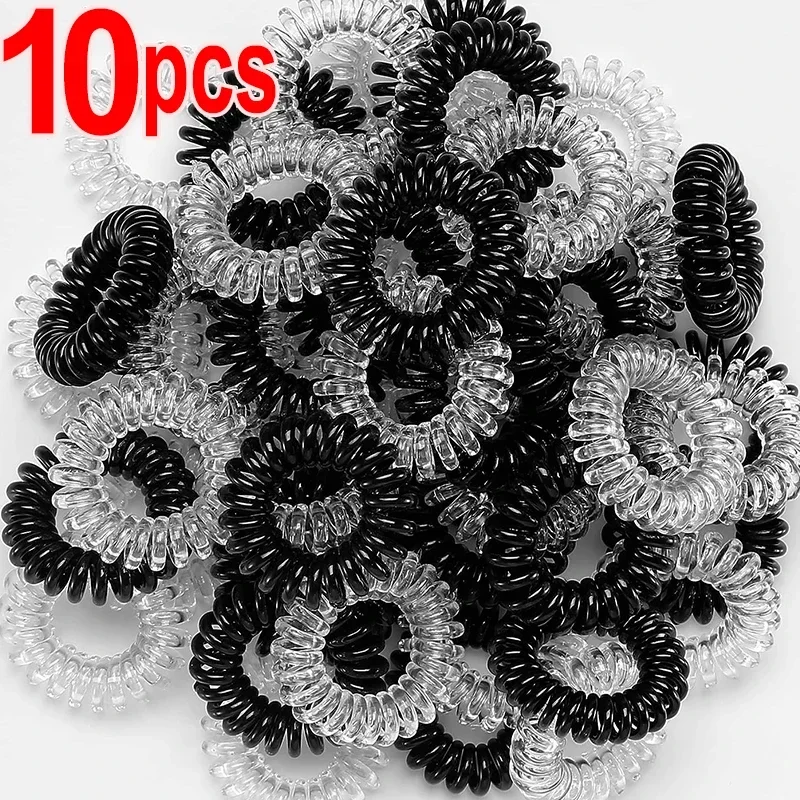 1/10Pcs/set New Black White Hair Rope Girl Telephone Wire Elastic Plastic Hair Band Spiral Cord Rubber Hair Tie Stretch Headband