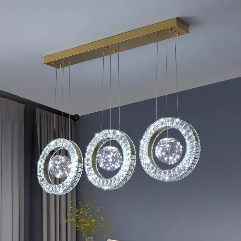 REVEN Customizable size Dimmable Pendant Lamp ring crystal Luster Chandelier Fishing line style for bedroom Home interior decor