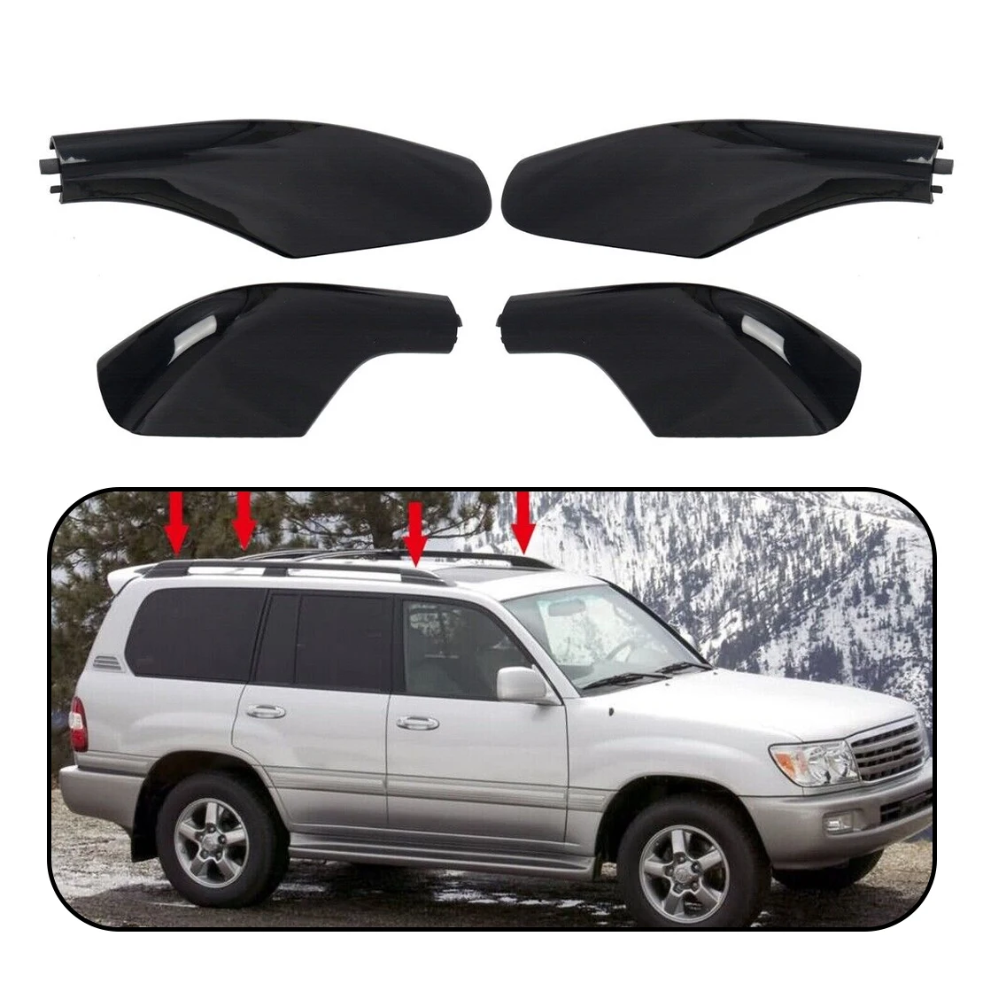 1 Set Black ABS Car Roof Rack Rail End Covers Cap Shell Fit for Toyota Land Cruiser LC100 1998-2002 2003 2004 2005 2006 2007