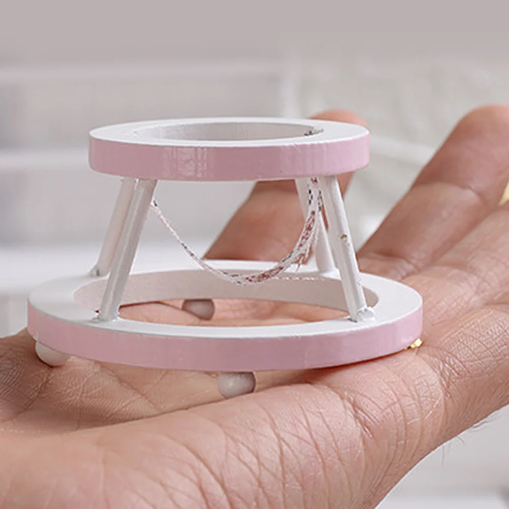 Toys Dollhouse Baby Walker Mini Life Supply Miniature Prop Wooden Accessory Pink Adornment