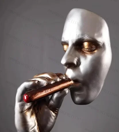 Retro Editators Abstract Sculpture an Smoking Cigar Creative Face Statue Character Resin Figurine Artwork Home Decorations