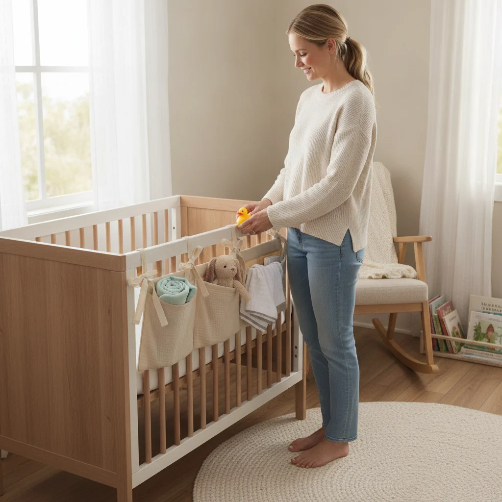 Portable 2 Pockets Crib Hanging Bag Multifunction Diaper Storage Storage Bag Infant Products Convenient Bedside Organization Bag
