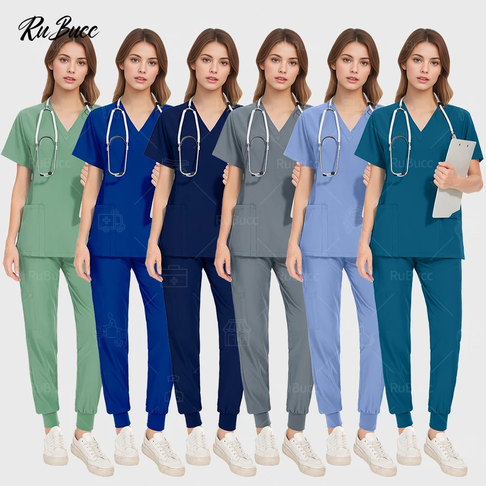 Nurse Uniforms Women Thin and Light Fabric Short Sleeve Medical Scrubs Clothes Nursing Suits Elastic Medical Uniforms for Summer