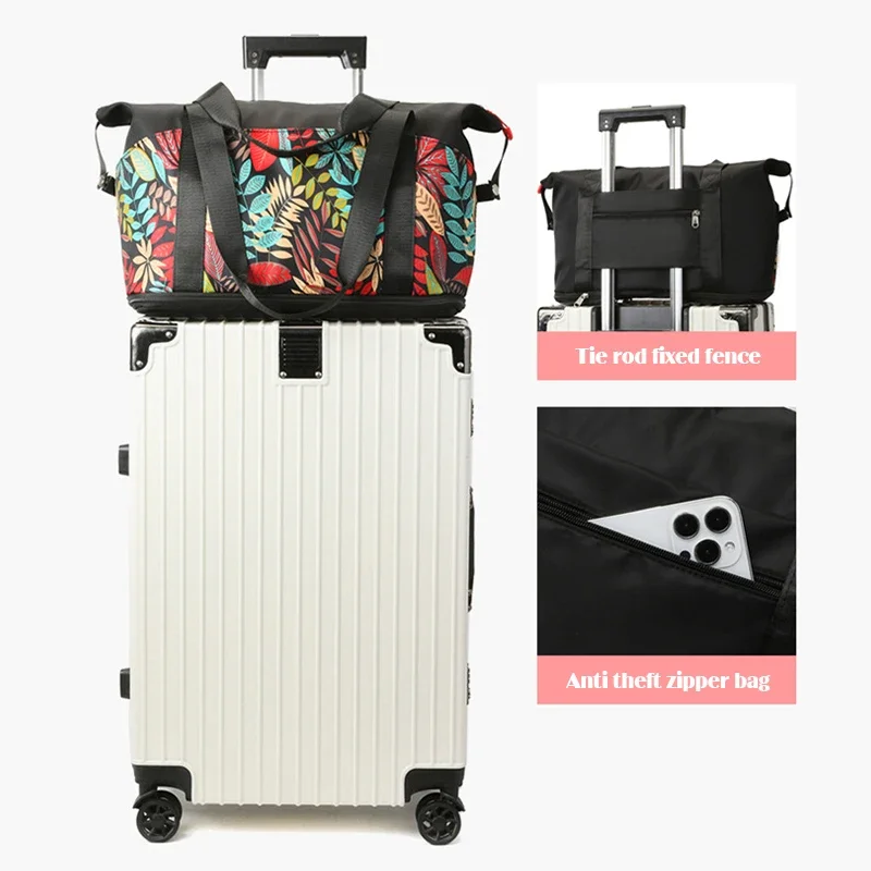 Folding Luggage Travel Bag Print Carry On Large Capacity Weekend Bag Dry Wet Separation Waterproof Sports Gym Bag Women Tote Bag