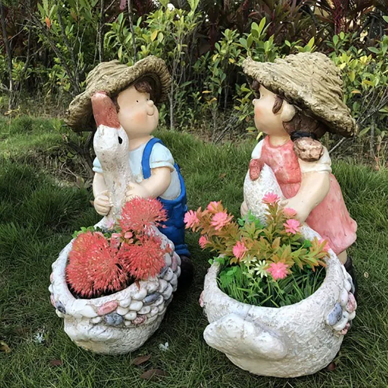 Outdoor Courtyard Garden Creative Decorative Figures Animal Flowerpot Resin Decorations Garden Landscape Sculpture Ornaments