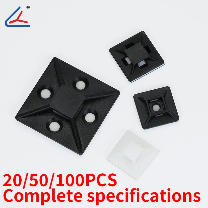 ND 20/50/100PCS  Cable Tie Mounts Self Adhesive with Screw Hole Zip Wire Tie Mounting Base Holder