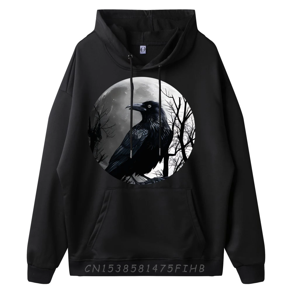 Black Bird Crow Moon Men Kid Black art Full Moon Raven Luxury Hoodies SKIN-FRIENDLY Man Clothes