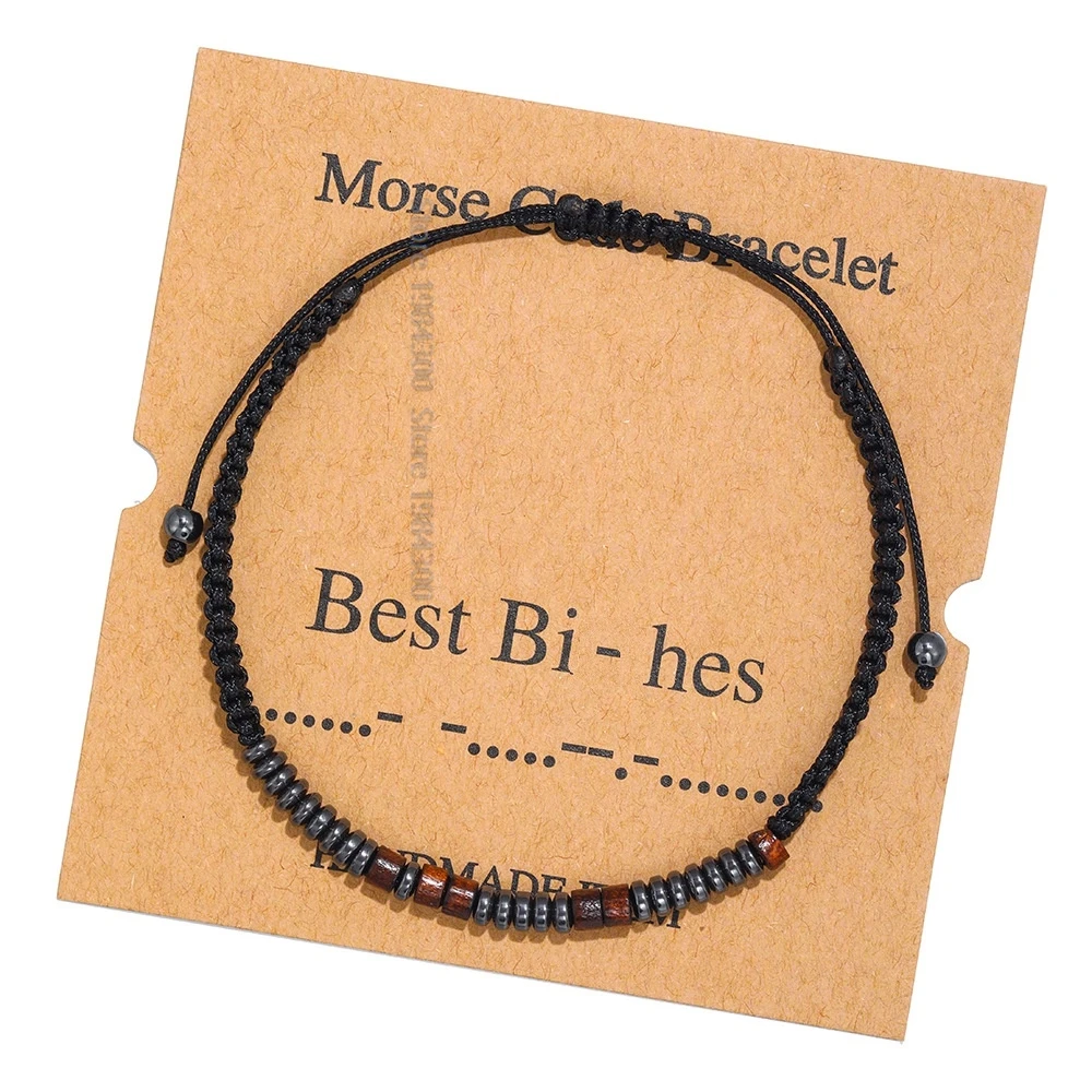 Handmade Bad Words Morse Code Beads Adjustable Card Rope Bracelet Women Men Braided Charm Couple Lovers Friends Jewelry Gifts