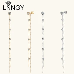 Lnngy Long Tassel Chain Earring 925 Sterling Silver 5mm&3mm Bezel Moissanite Earrings For Women Girl Korean Fashion Jewelry Gift