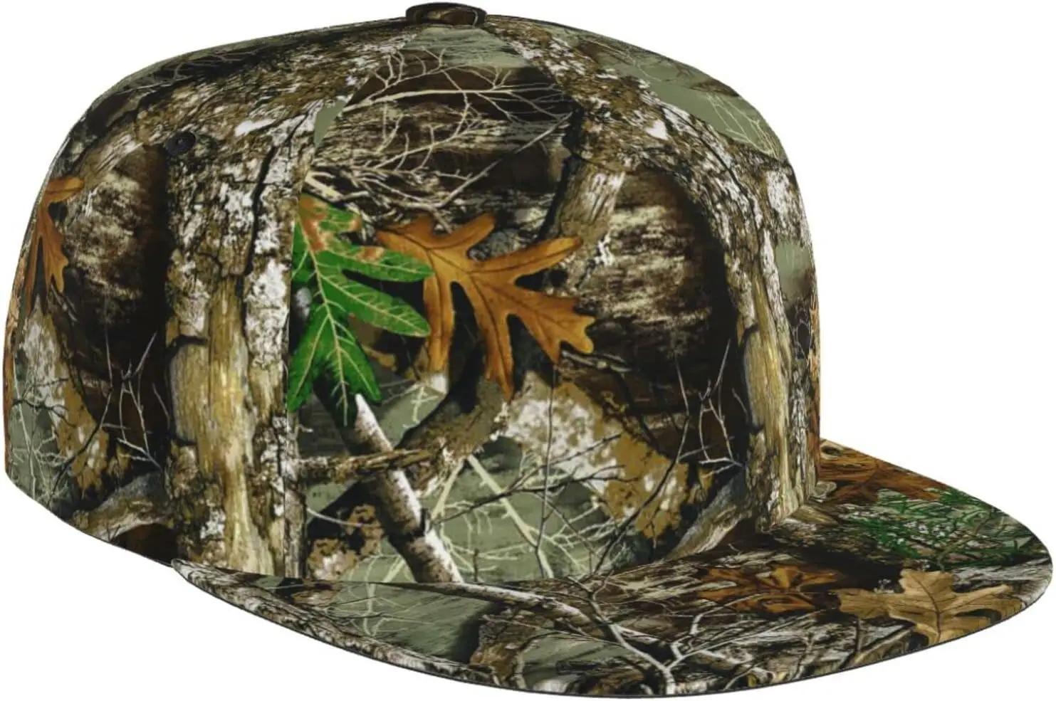 Autumn Hunting Tree Camo Flat Bill Hat, Unisex Snapback Baseball Cap Hip Hop Style Flat Visor Blank Adjustable