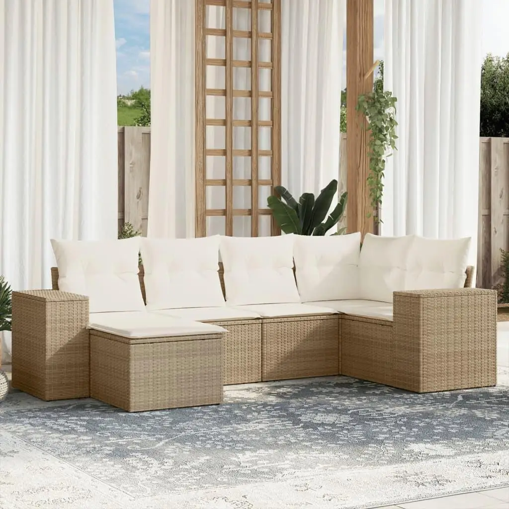 

Beige Poly Rattan Large Garden Sofa Set with Removable Covers Outdoor Furniture
