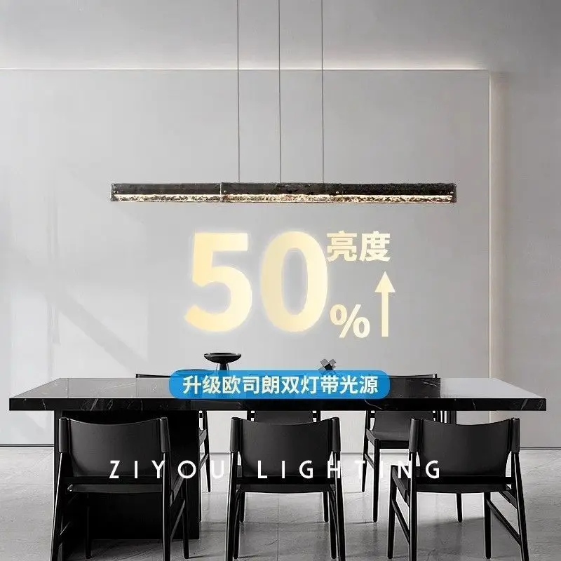 All Copper Light Luxury Restaurant Pendant Light Simple and Creative Design High-end Bar Counter Island Table Straight Glass