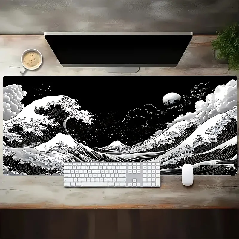

The Great Wave Off Kanagawa Desk Pad Black and White Gaming Mouse Pad Non-Slip Rubber Mat