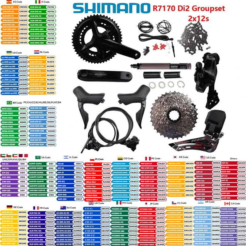 

Shimano 105 Di2 Groupset R7170 12s Groupset R7170 Brake R7100 Crankset R7150 FD R7150 RD Original Shimano
