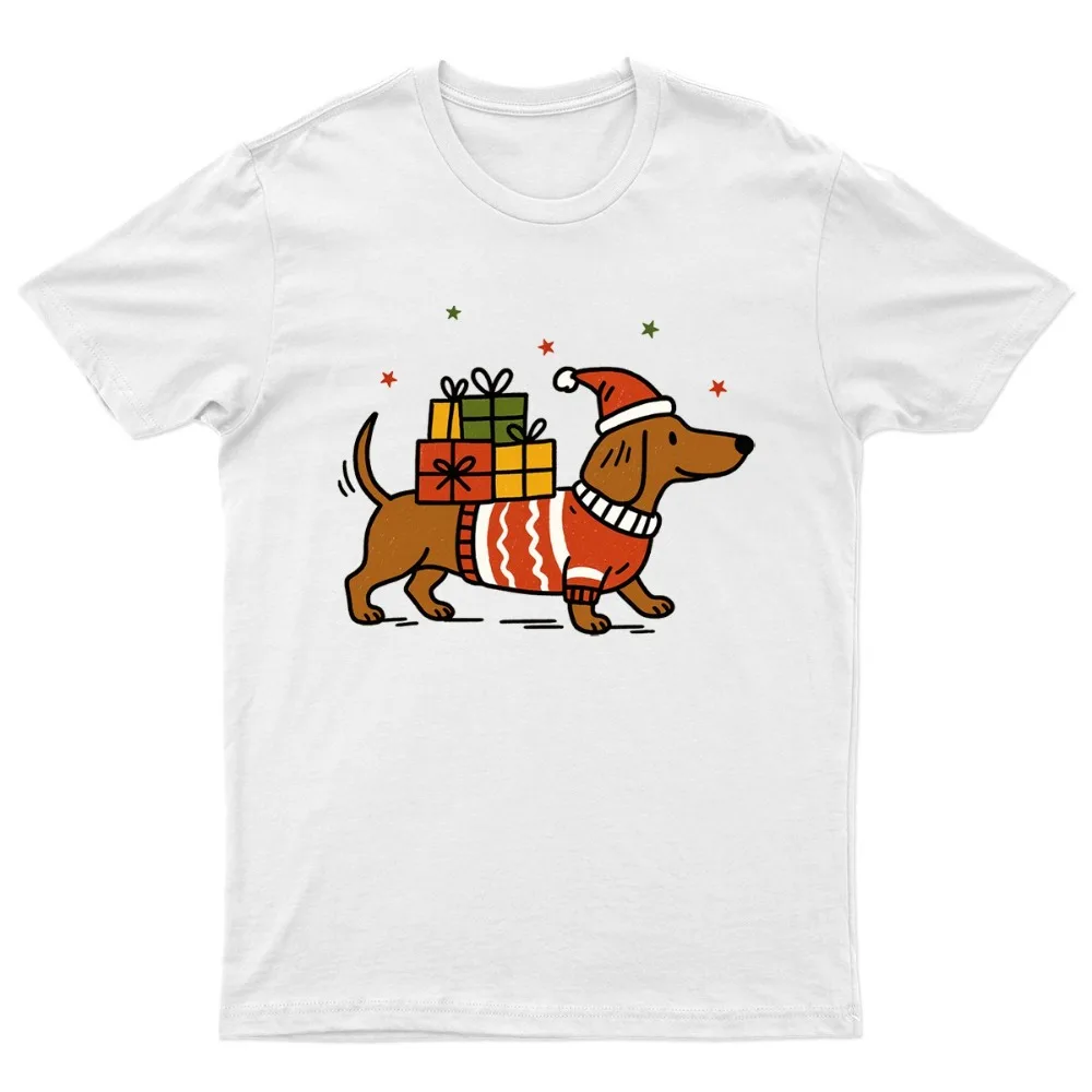 

2025 Christmas Dachshund Holiday Dog T-Shirt Unisex Gift Retro Seasonal Funny Pet New Year Xmas Shirts for Women Winter Tee Tops