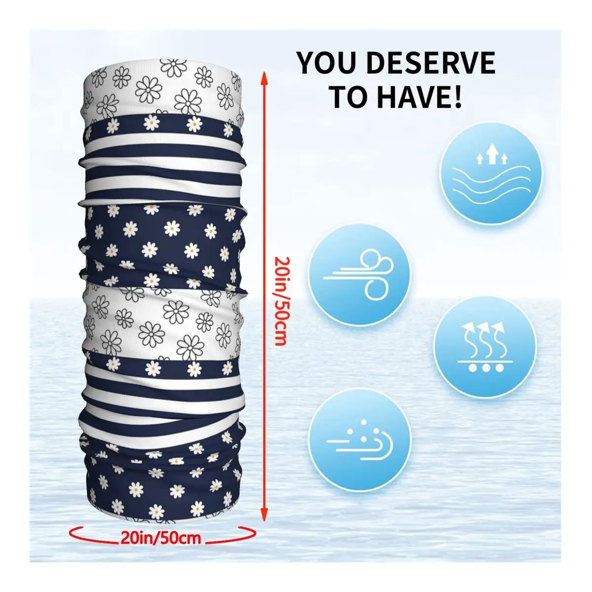 Navy Blue And White Simple Daisy Flower Warmer Men Ski Running Tube Scarf Medical Nurse Face Bandana Gaiter