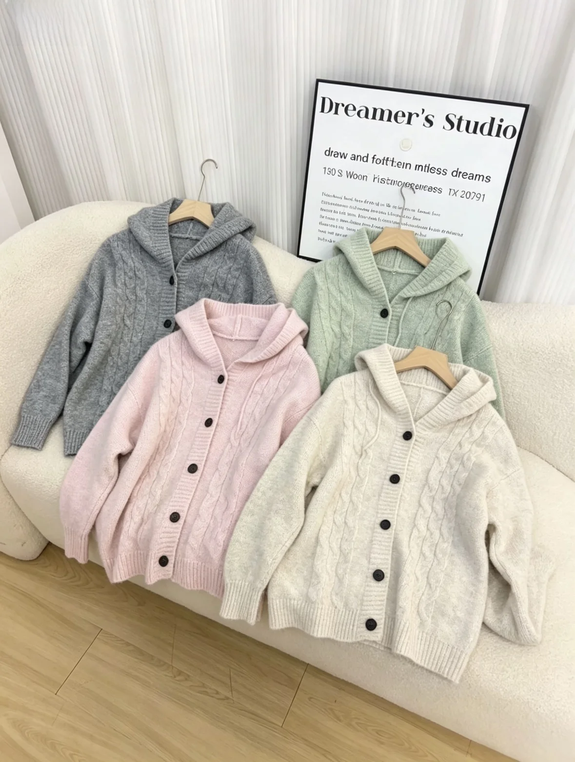 

Korean Style Loose Fit Knitted Sweater with Single Button Hooded Pure Color Casual Daily Wear Soft to Skin Women's Coat