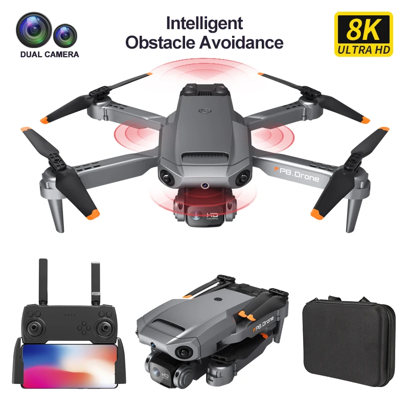 P8 drone 8k cameras with dual camera esc hd 4k drone fpv full obstacle avoid optical flow hover toy folding helicopter