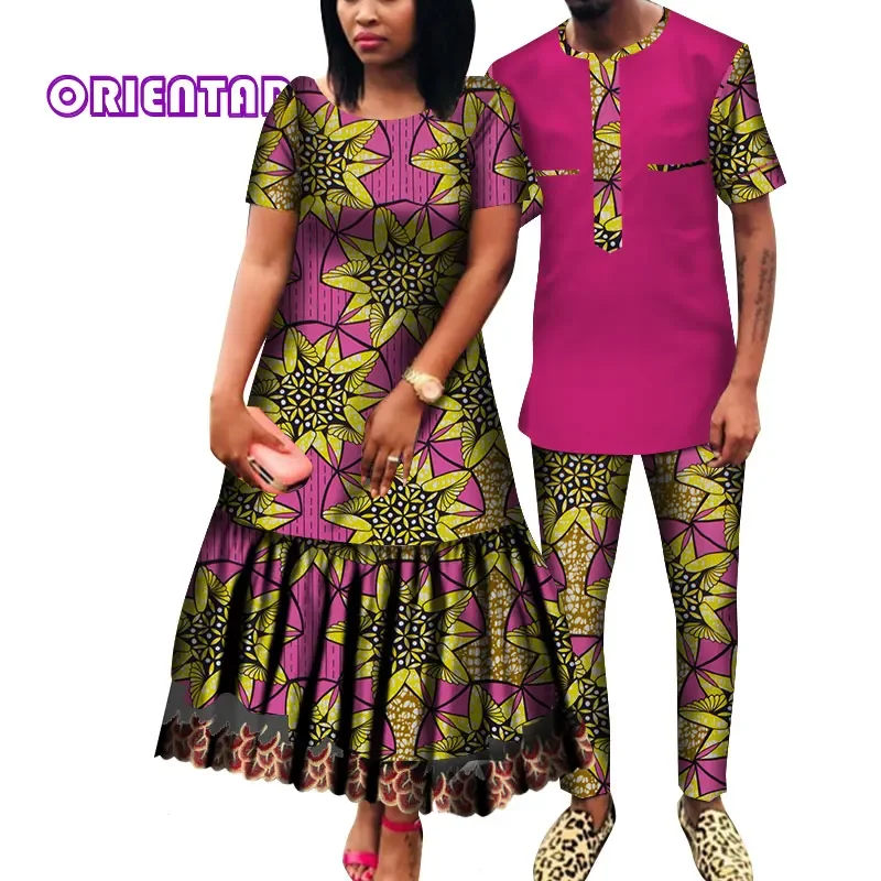 African Couple Clothes African Clothing for Men Women Bazin Riche Women A-line Dress Men Suits African Clothes WYQ616