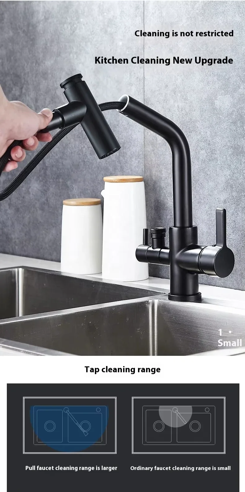 Factory Direct Sale Black Taps Parts Commercial Pull Down Rotating Contemporary Kitchen Faucet For Kitchen Sink