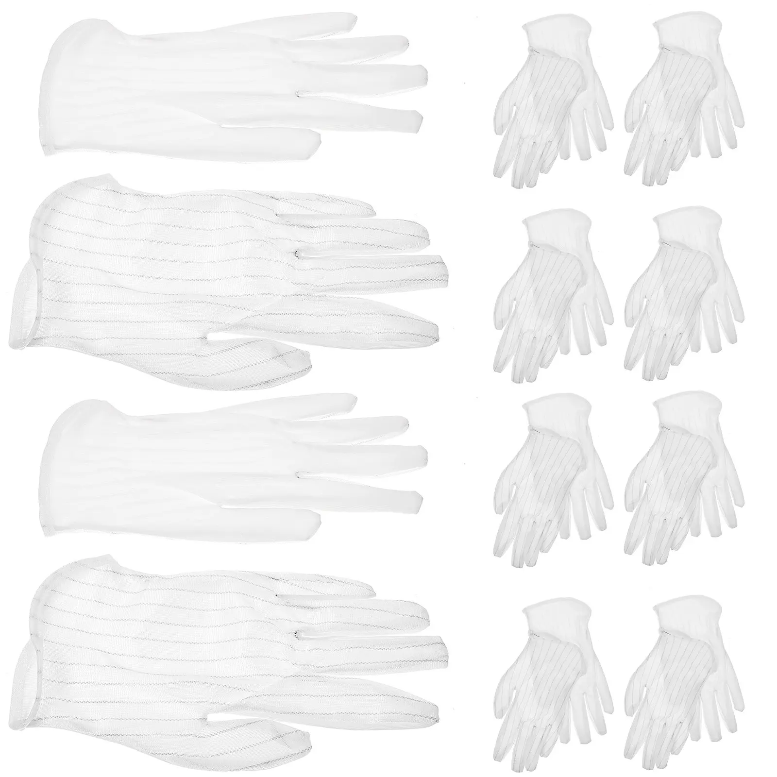 

10Pairs Anti-Static Dust-Free Cloth Gloves Breathable Comfortable Work Protective Gloves for Jewelry Watch Lens Inspection