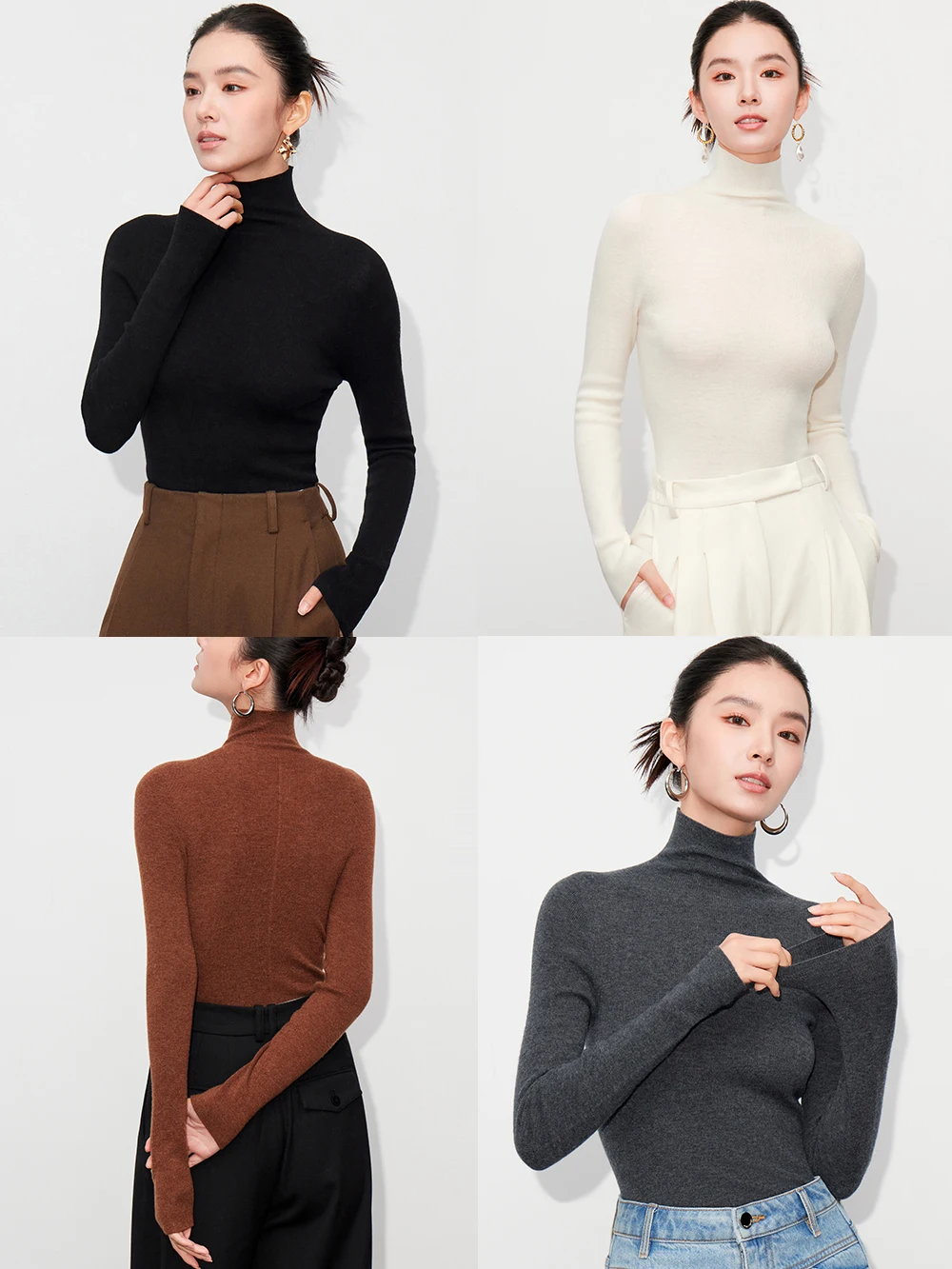 

100% Чистая шерсть, вязаный свитер с высоким воротом, женская базовая кофта, внутренняя одежда, машинная стирка, для повседневной носки