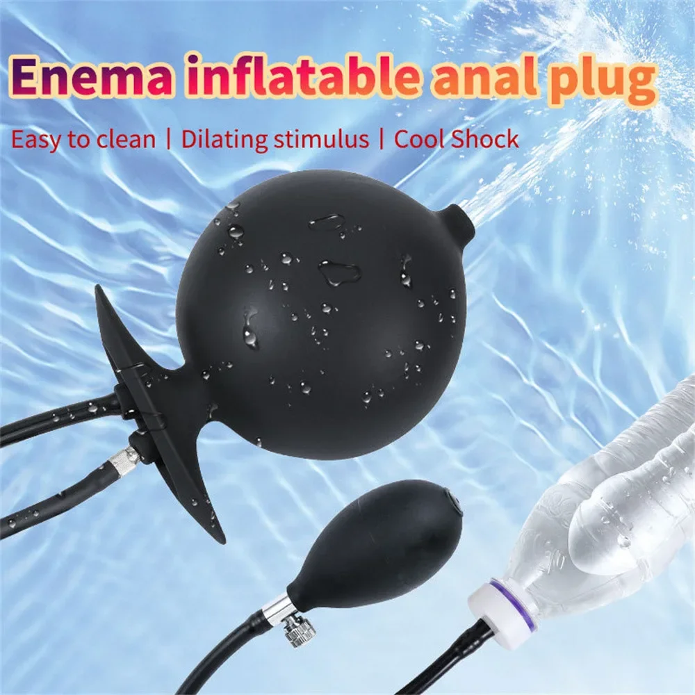 Enema Cleaner Inflatable Anal Plug 2 IN 1 Water Spray Buttplug Vaginal Dilator Prostate Massage Stimulate Sex Toys for Women Men