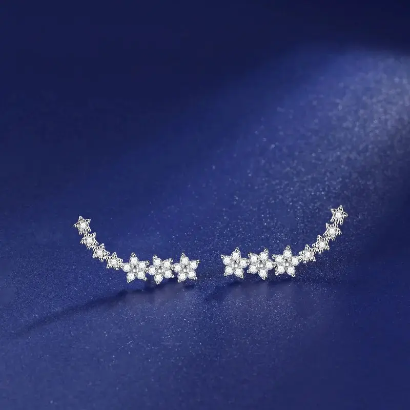 

Silver Color Zircon Flower Star Stud Earrings For Women S925 Silver 18k Plated Earrings Jewelry Accessories