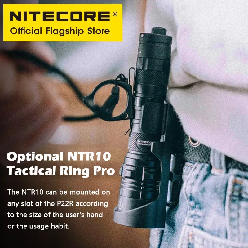 NITECORE P22R Tactical Flashlight USB-C Rechargeable Direct Charge 1800 Lumens Military Self-defense Torch Light, 18650 Battery