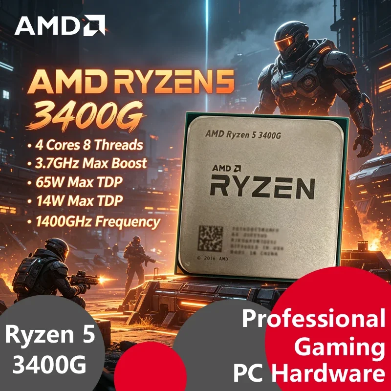 Procesador AMD Ryzen 5 3400G (CPU en bandeja), 4C8T, 3.7GHz Boost, 65W TDP, Radeon IGPU, Socket AM4, Procesador de Escritorio para Juegos a Precio Accesible