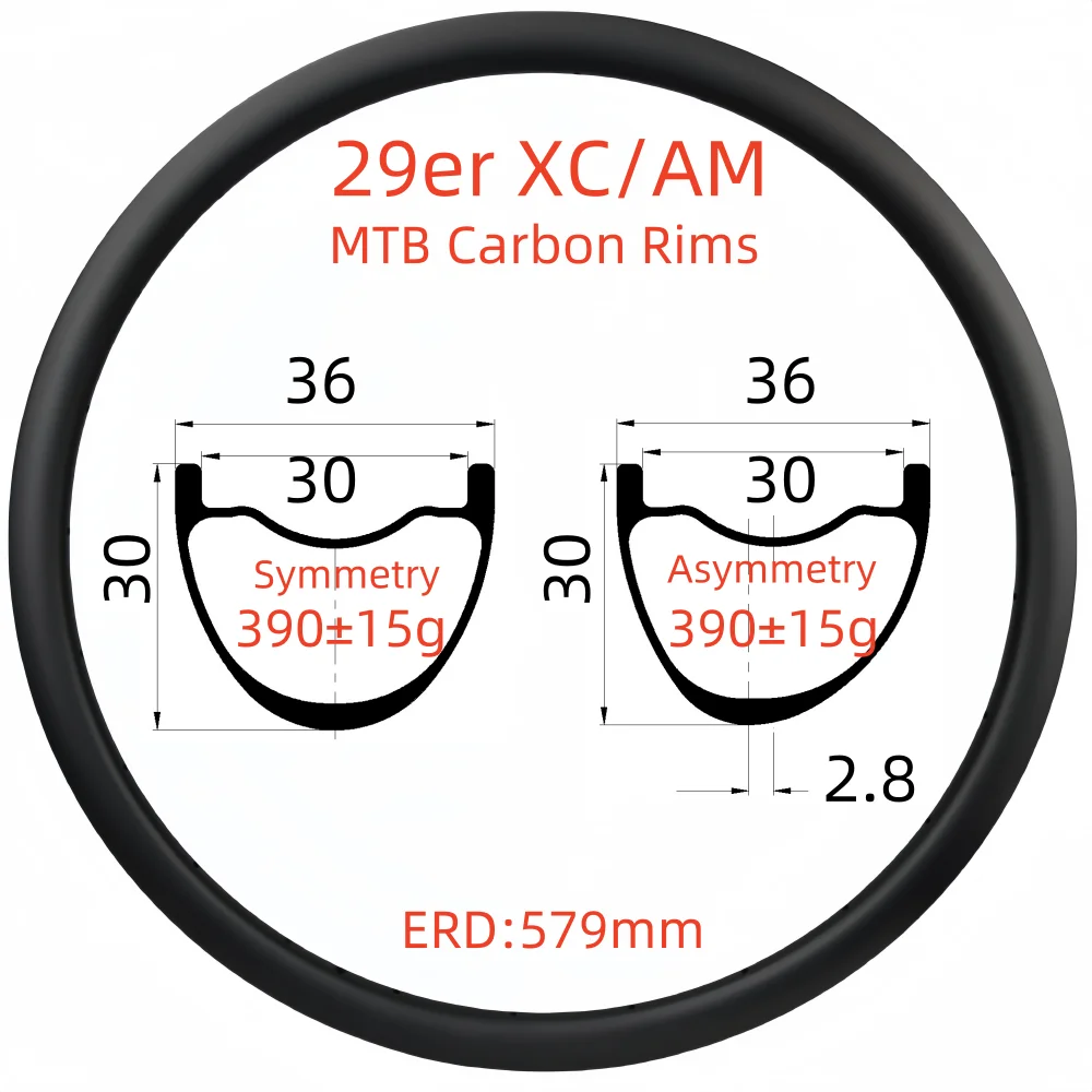 29er Carbon Rims 30mm Depth 36mm Wide Super Light XC MTB Carbon Rims UD Hookless/Tubeless Carbon Rims