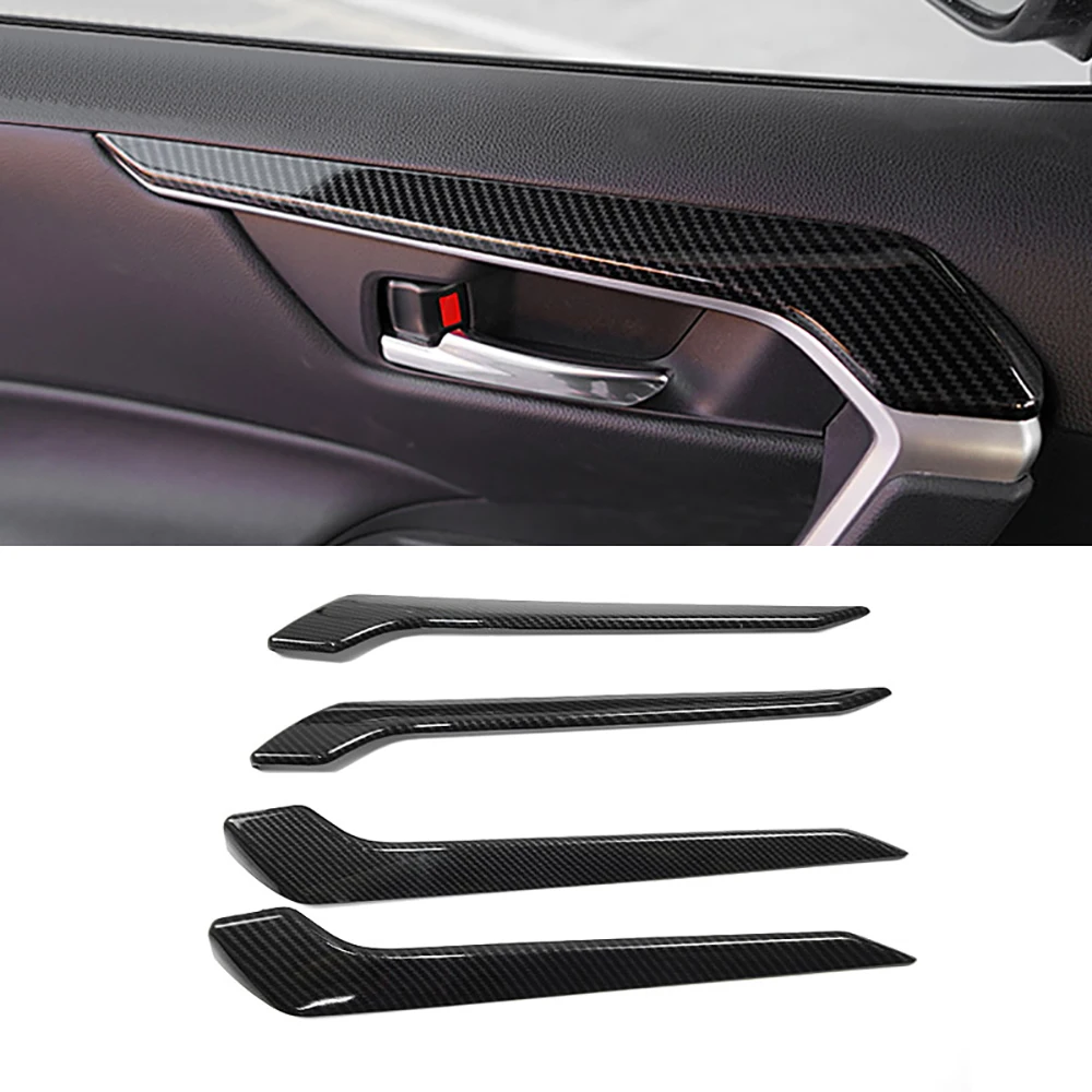 

4PCS Carbon Fiber Car Interior Door Pull Handle Trims Cover for Toyota RAV4 2019-2022 Inner Door Panel Armrest Cover Trim