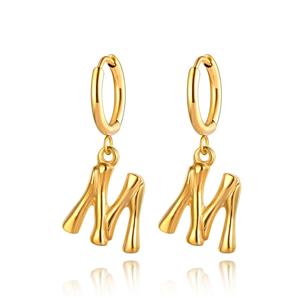 JeeMango 18K Gold Plated Initial Hoop Earrings For Women Stainless Steel Drop Dangle Alphabet Letters Earrings Jewelry JE22035