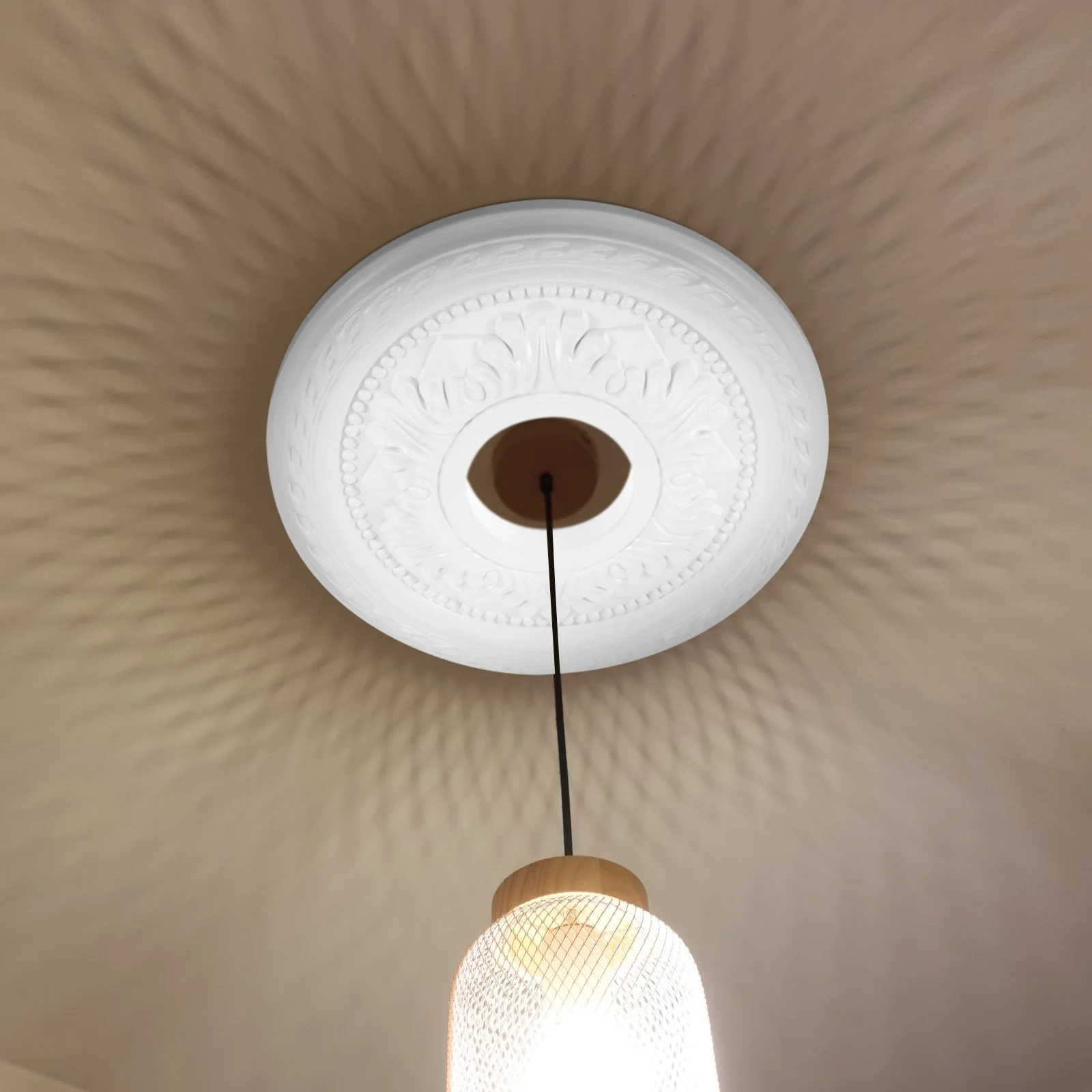 PU Suspended Ceiling Chandelier Base Decorative Round Lamp Panel Building Materials (small White) 1pcs