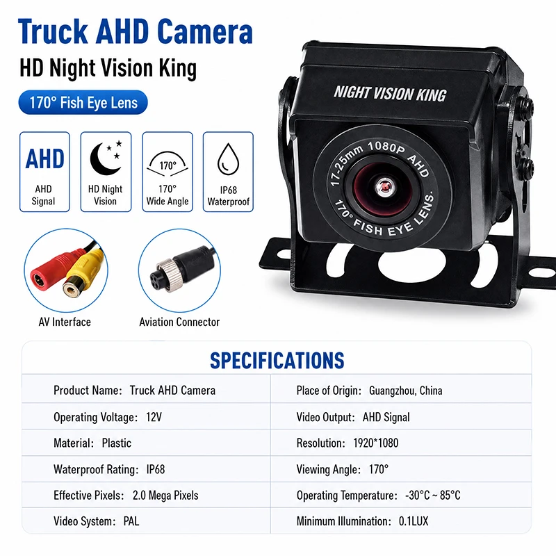 Car Image 12V36V Bus Truck AHD1080P Night Vision Wang Chaoqing 170-Degree Car Camera Reversing Monitoring