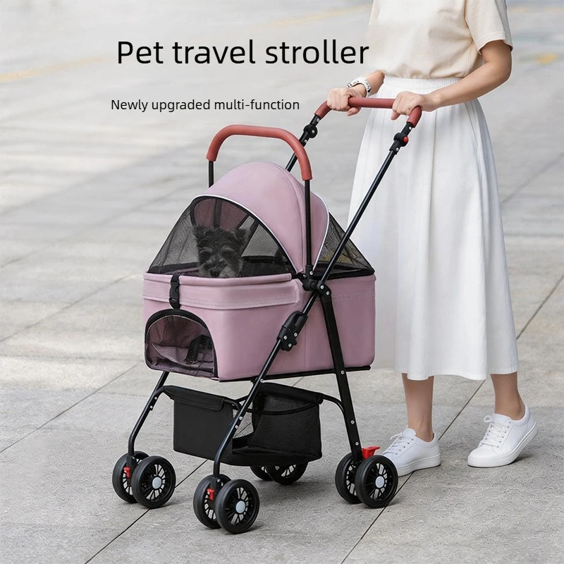 Lightweight Foldable Pet Stroller Trolley Push Pull Carrier with Carry Handle for Cats Small Dogs Outdoor Travel Daily Use 펫 유모차