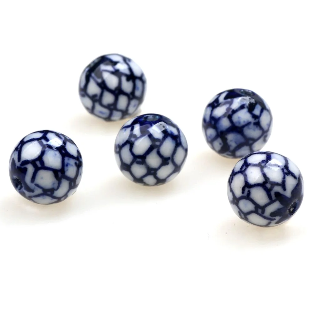 3PCS/Lot Painted Football Blue and White Ceramic Ball  DIY Necklae/Bracelet/Earrings Making Jewelry