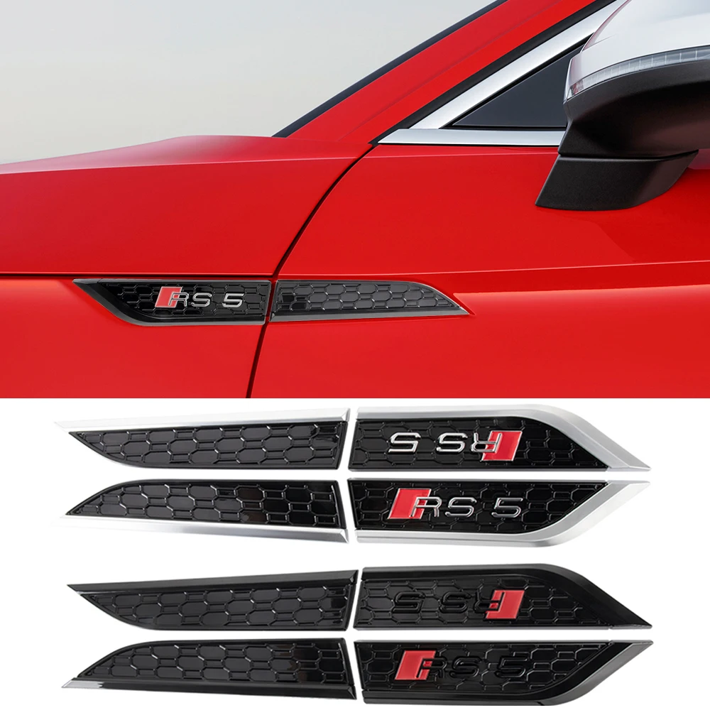 2pcs 3D ABS Car Styling Fender Side Wing Emblem Badge Sticker For AUDI SLINE ABT RS5 S5 LOGO Decoration Auto Refit Accessories