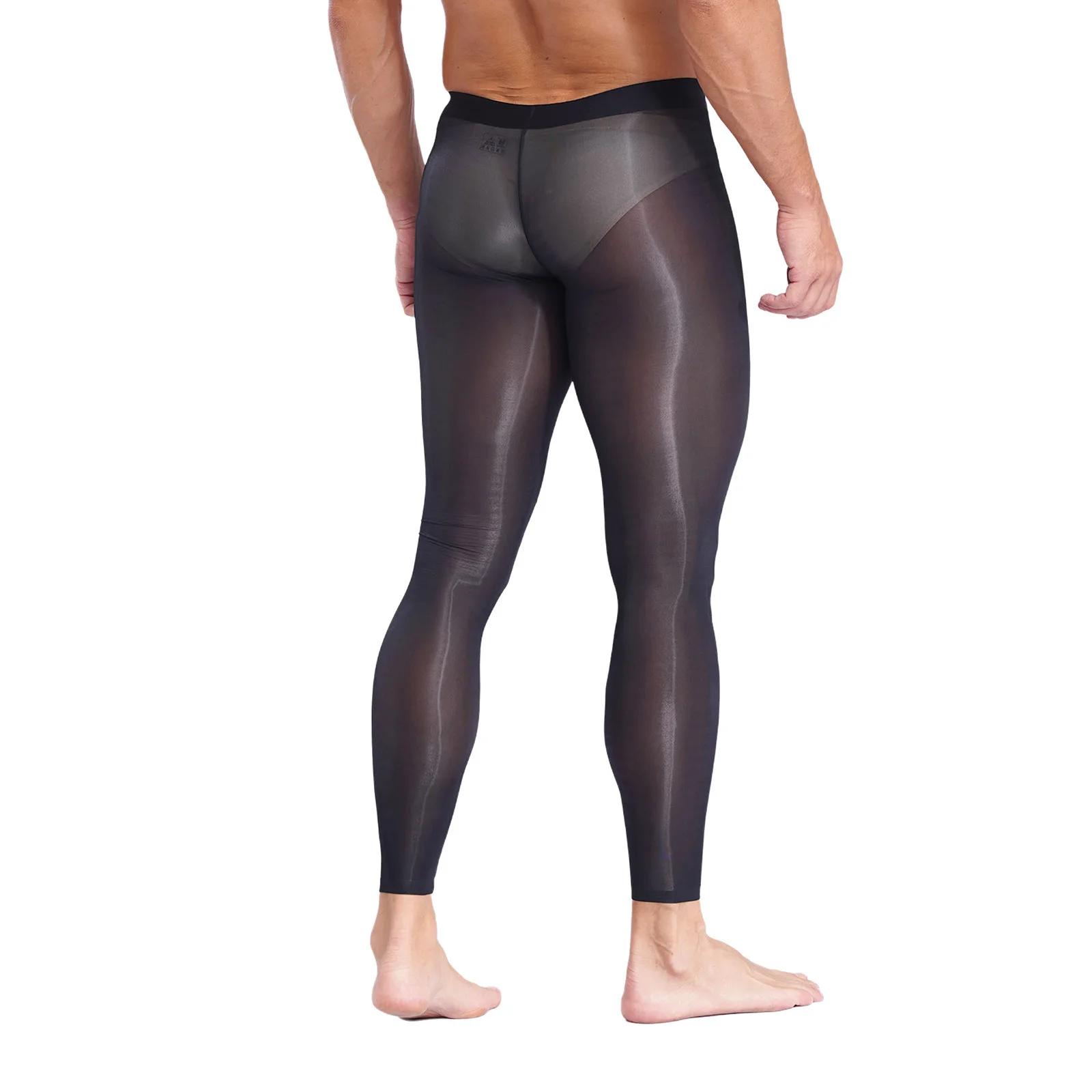 Mens Stretchy Ultra-Thin Leggings Ice Silky Yoga Fitness Leggings Bulge Pouch Tights See Through Pants for Gym Sports Workout