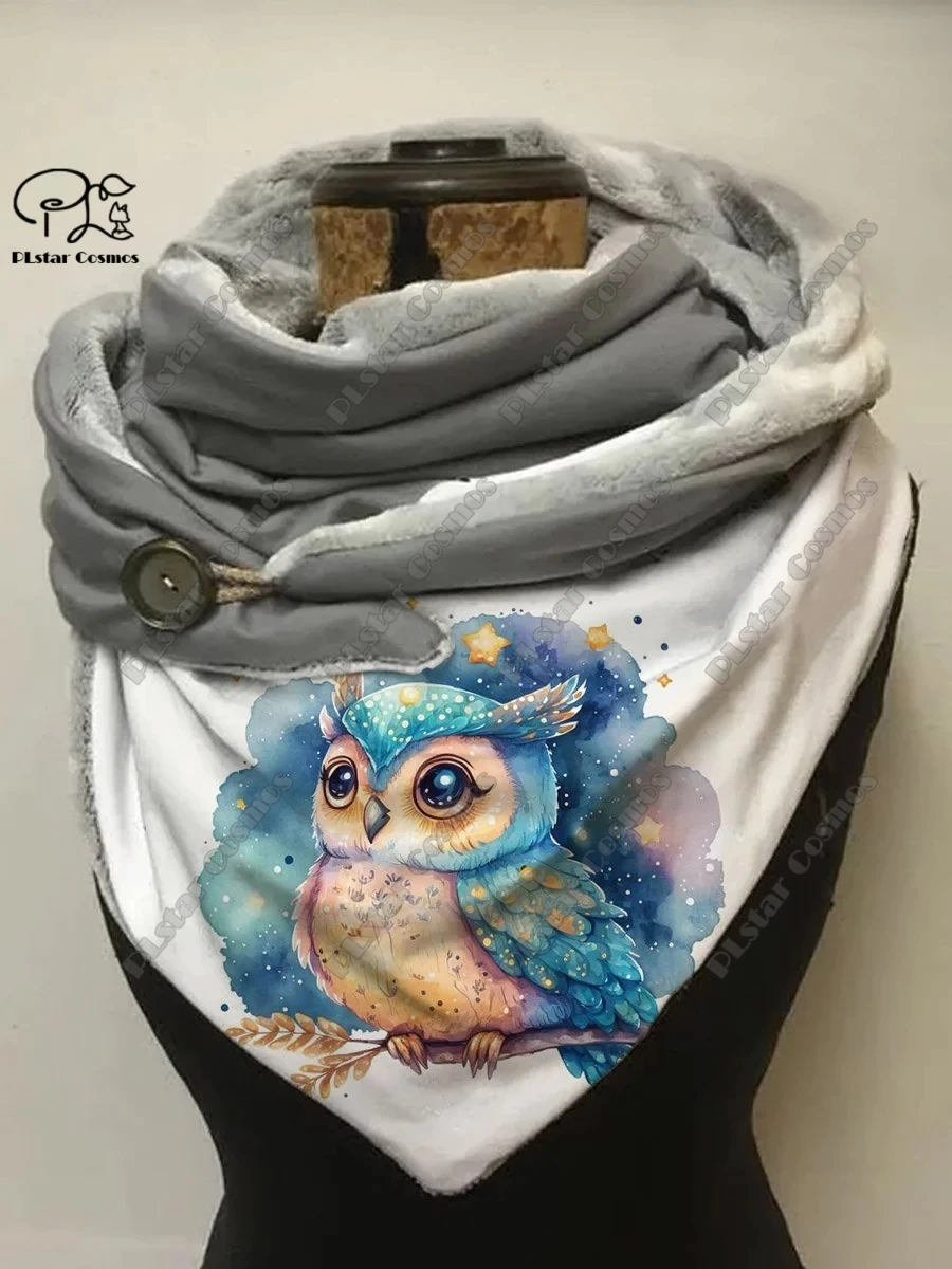 PLstar Cosmos 3D printed animal series cute owl pattern printed warm shawl scarf spring and winter small triangle scarf M-2