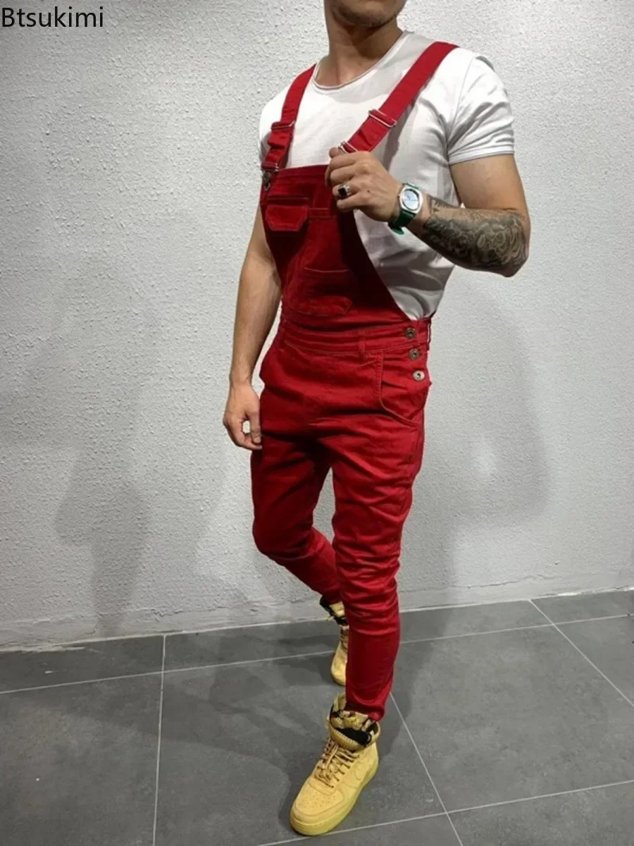 2025 Men's Fashion Cargo Pants Multi-pockets Bib Overalls Trendy Slim Casual Jumpsuits Moto Biker Pants Men Streetwear Trousers