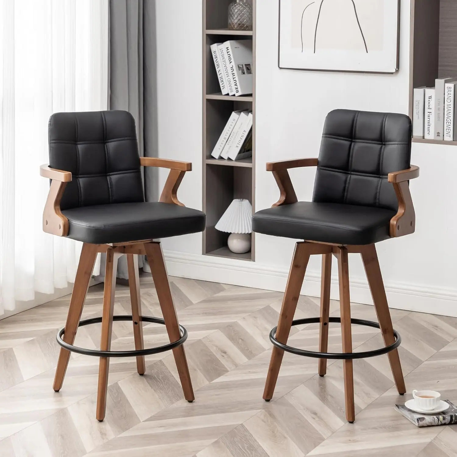 

Black Bar Stools Set of 2, Kitchen Bar Stools 30” H,Modern Leather Bar Height Chairs with Back,Kitchen Island, Customized