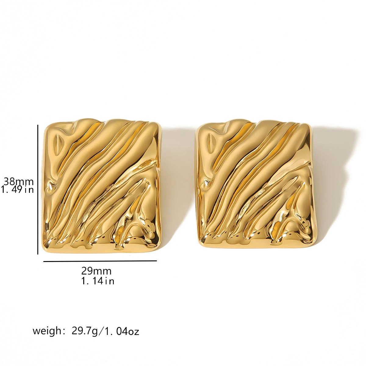 Vintage Wasserdichte Ohrstecker aus Edelstahl in Gold- und Silberfarbe, Quadratisch Strukturiert, Metallischer Modeschmuck für Damen – Detail 13