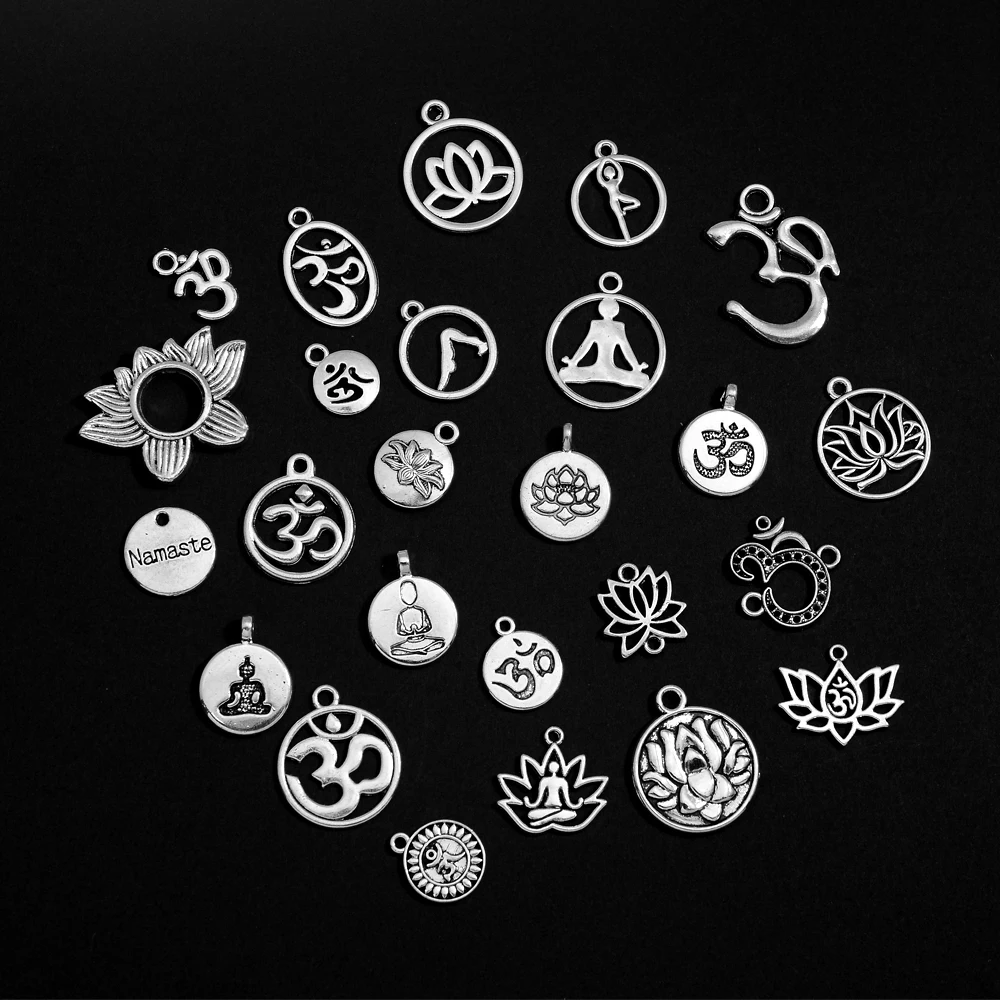 20pcs 25 Style Vintage OM Yoga Lotus Namaste Charms Pendant For DIY Keychain Bracelets Jewelry Making Supplies Accessories